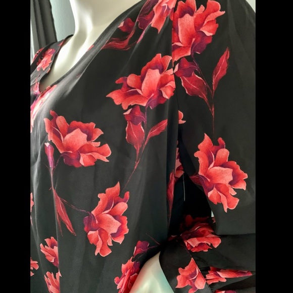 NEW Pretty 3x 22w 24w Womens Plus Size Black Red Floral Long Sleeve Blouse - Picture 5 of 5